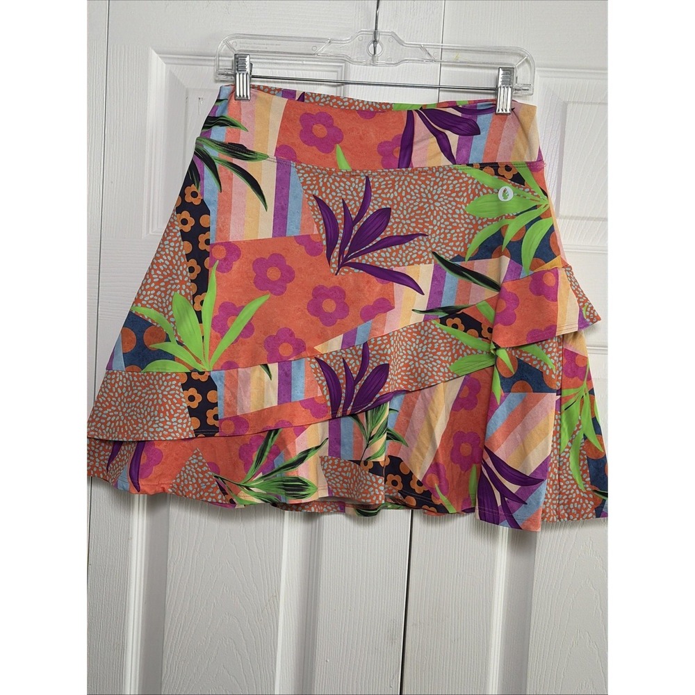 Dona Jo JoJo Skort 2.0 Womens Size L Orange Tropical Floral Ruffle Tennis Golf